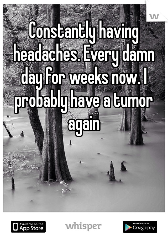 Constantly having headaches. Every damn day for weeks now. I probably have a tumor again