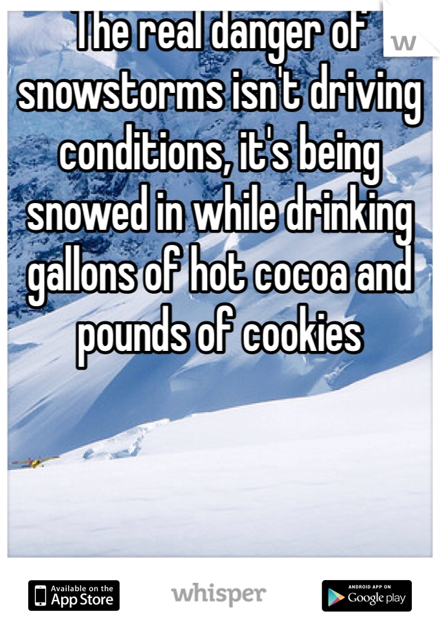 The real danger of snowstorms isn't driving conditions, it's being snowed in while drinking gallons of hot cocoa and pounds of cookies