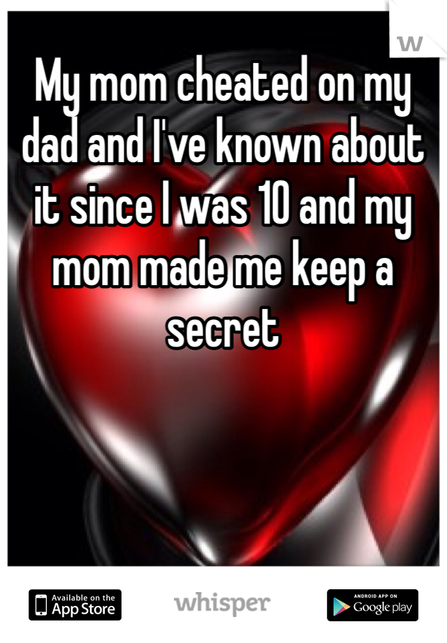 My mom cheated on my dad and I've known about it since I was 10 and my mom made me keep a secret