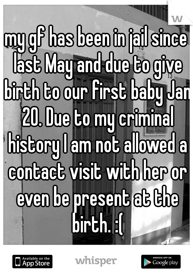my gf has been in jail since last May and due to give birth to our first baby Jan 20. Due to my criminal history I am not allowed a contact visit with her or even be present at the birth. :(