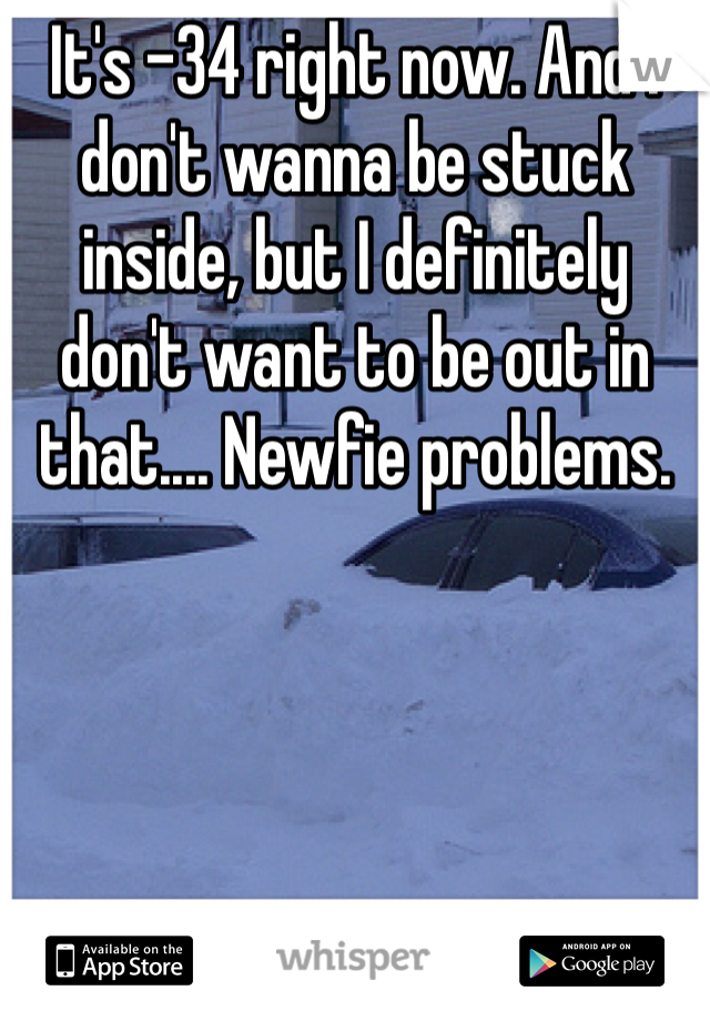It's -34 right now. And I don't wanna be stuck inside, but I definitely don't want to be out in that.... Newfie problems.