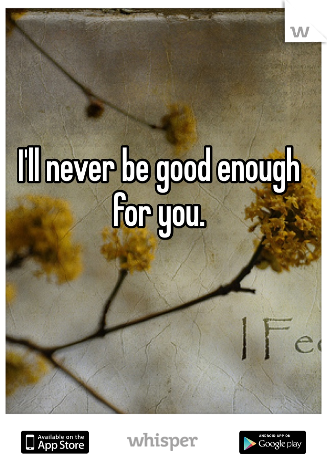I'll never be good enough for you. 