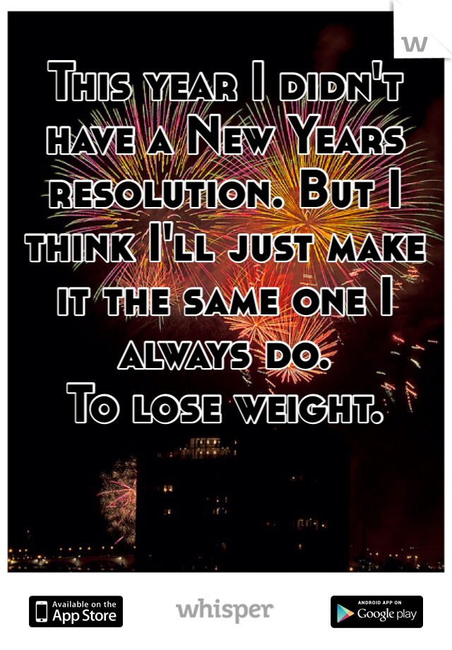 This year I didn't have a New Years resolution. But I think I'll just make it the same one I always do. 
To lose weight.