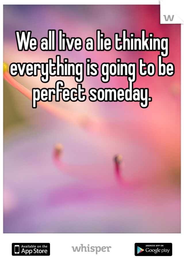 We all live a lie thinking everything is going to be perfect someday.