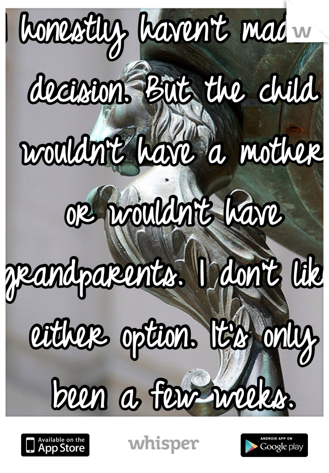 I honestly haven't made a decision. But the child wouldn't have a mother or wouldn't have grandparents. I don't like either option. It's only been a few weeks. 
