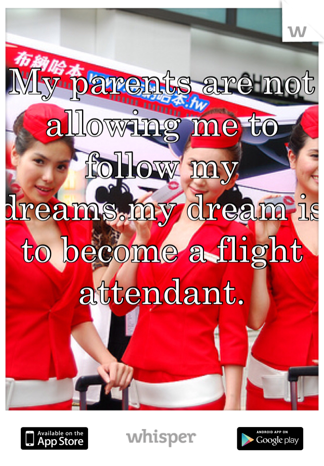 My parents are not allowing me to follow my dreams.my dream is to become a flight attendant. 