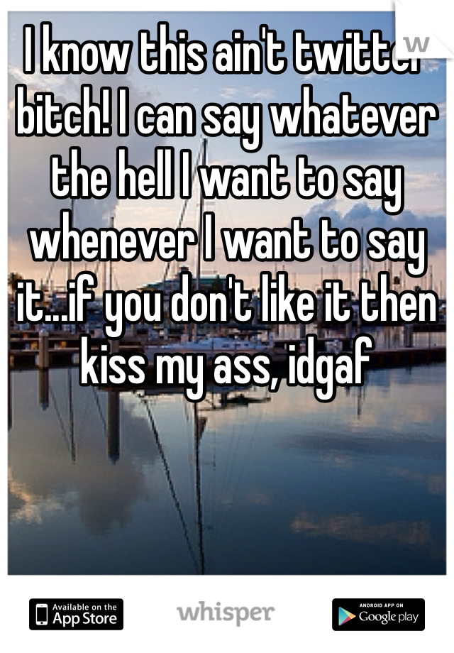 I know this ain't twitter bitch! I can say whatever the hell I want to say whenever I want to say it...if you don't like it then kiss my ass, idgaf