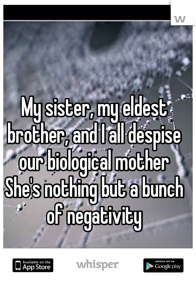 My sister, my eldest brother, and I all despise our biological mother 
She's nothing but a bunch of negativity 
