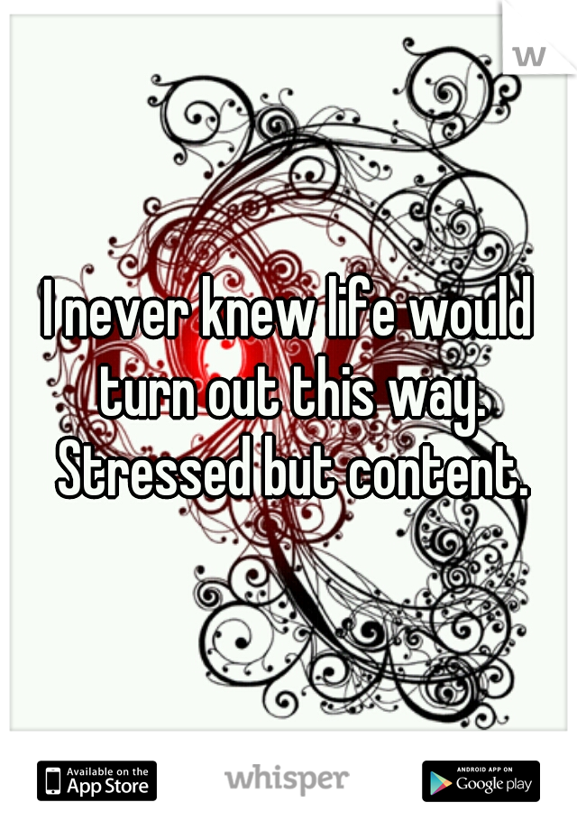 I never knew life would turn out this way. Stressed but content.
