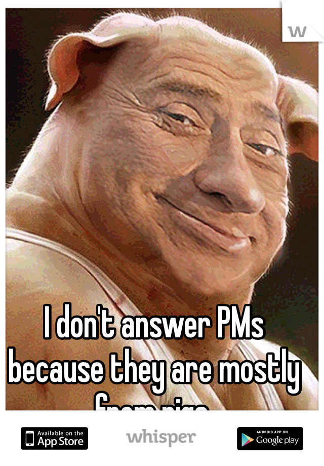 I don't answer PMs because they are mostly from pigs. 
