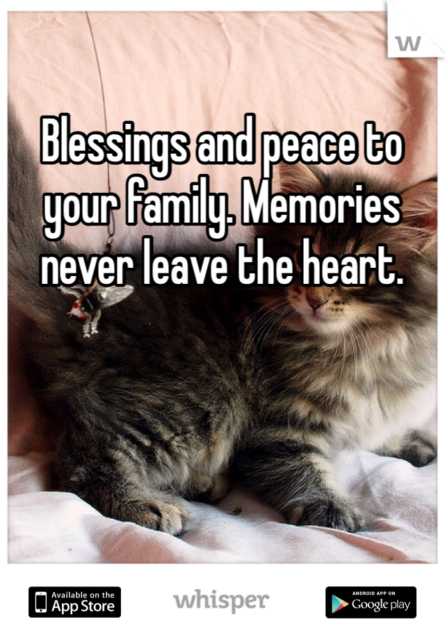Blessings and peace to your family. Memories never leave the heart.