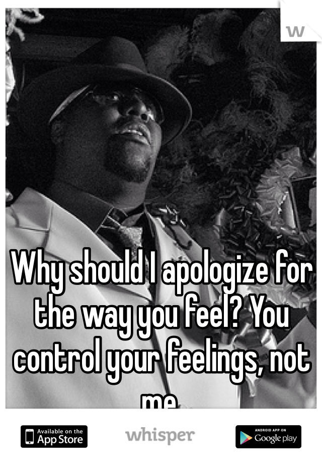 Why should I apologize for the way you feel? You control your feelings, not me. 