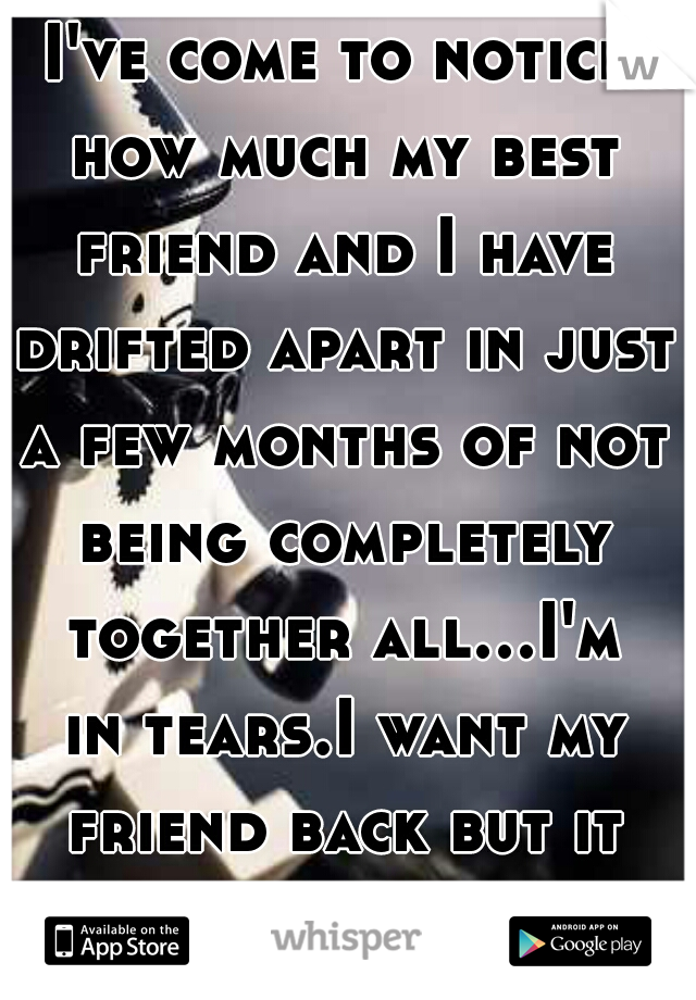 I've come to notice how much my best friend and I have drifted apart in just a few months of not being completely together all...I'm in tears.I want my friend back but it might be too late.  