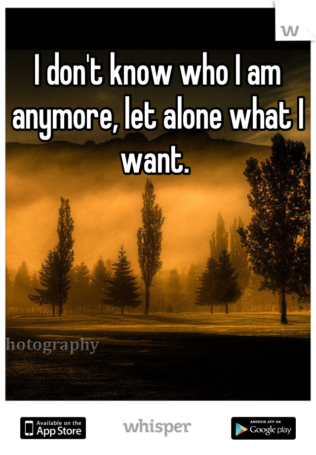 I don't know who I am anymore, let alone what I want. 