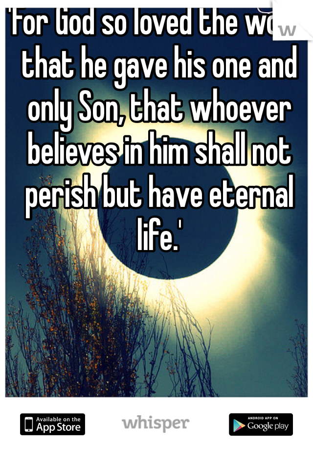 'For God so loved the world that he gave his one and only Son, that whoever believes in him shall not perish but have eternal life.'