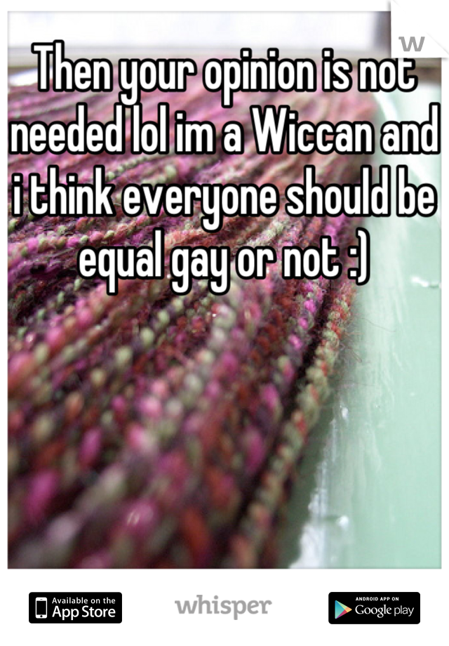 Then your opinion is not needed lol im a Wiccan and i think everyone should be equal gay or not :)