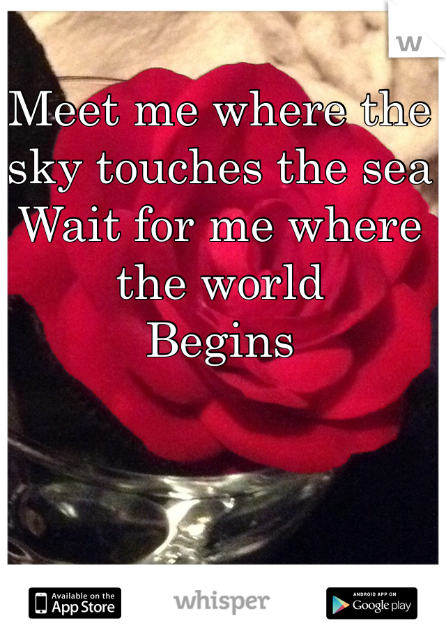 Meet me where the sky touches the sea 
Wait for me where the world
Begins
 