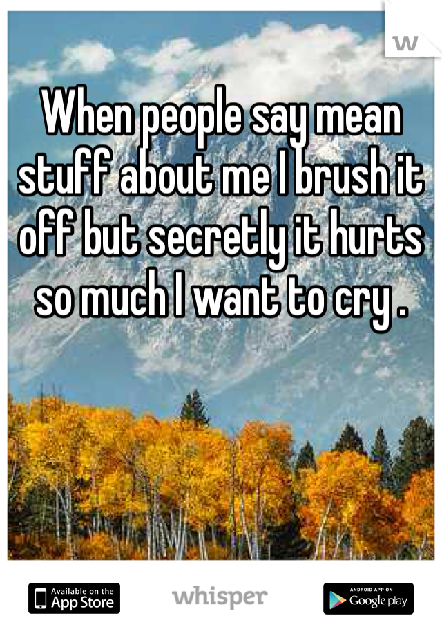 When people say mean stuff about me I brush it off but secretly it hurts so much I want to cry . 