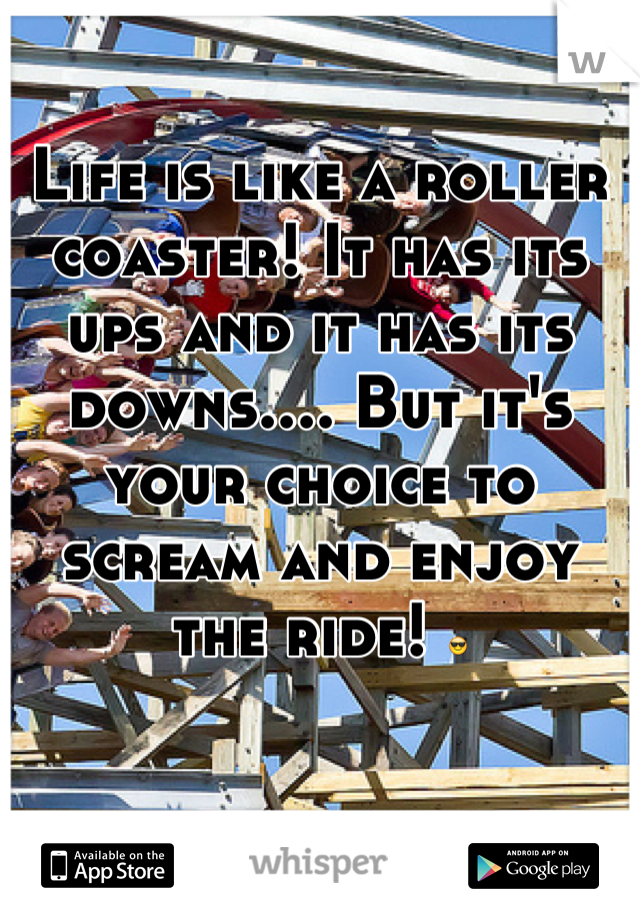 Life is like a roller coaster! It has its ups and it has its downs.... But it's your choice to scream and enjoy the ride! 😎