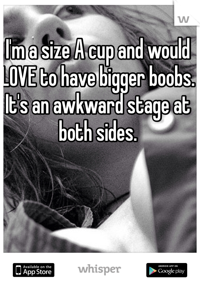 I'm a size A cup and would LOVE to have bigger boobs. It's an awkward stage at both sides. 