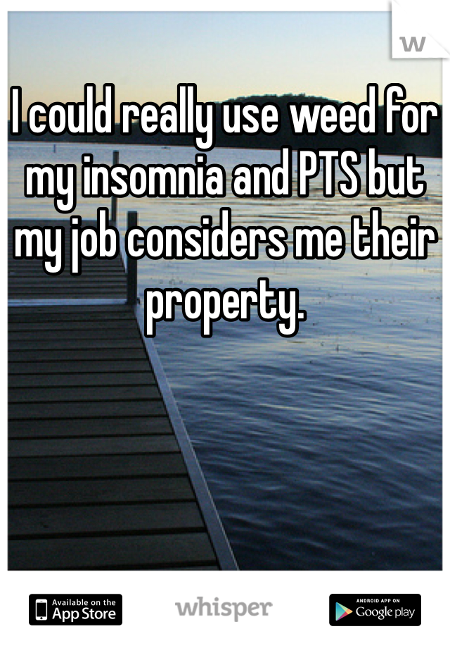 I could really use weed for my insomnia and PTS but my job considers me their property. 
