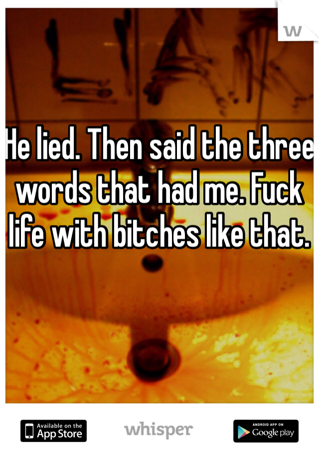 He lied. Then said the three words that had me. Fuck life with bitches like that.