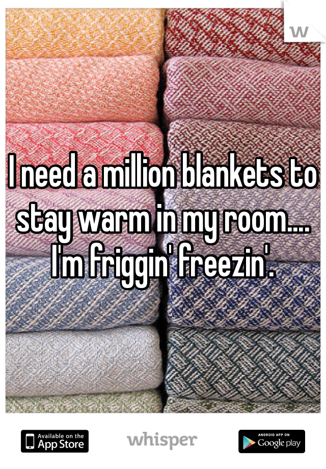 I need a million blankets to stay warm in my room.... I'm friggin' freezin'.