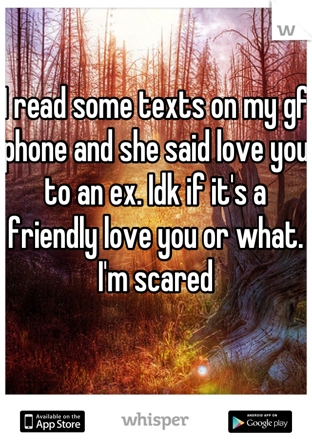 I read some texts on my gf phone and she said love you to an ex. Idk if it's a friendly love you or what. I'm scared