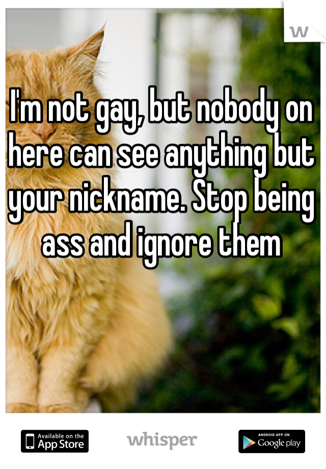 I'm not gay, but nobody on here can see anything but your nickname. Stop being ass and ignore them
