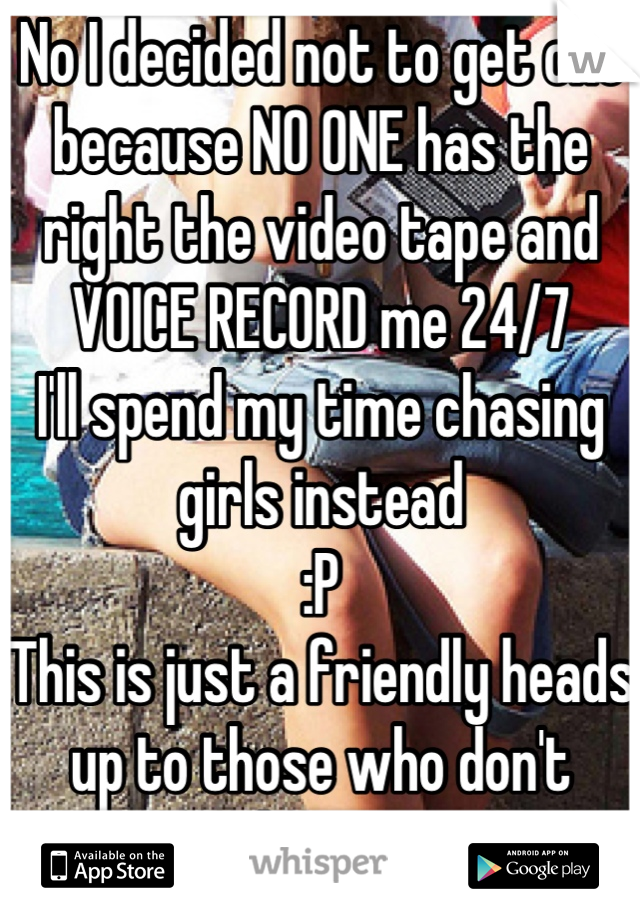 No I decided not to get one because NO ONE has the right the video tape and VOICE RECORD me 24/7
I'll spend my time chasing girls instead
:P
This is just a friendly heads up to those who don't know
