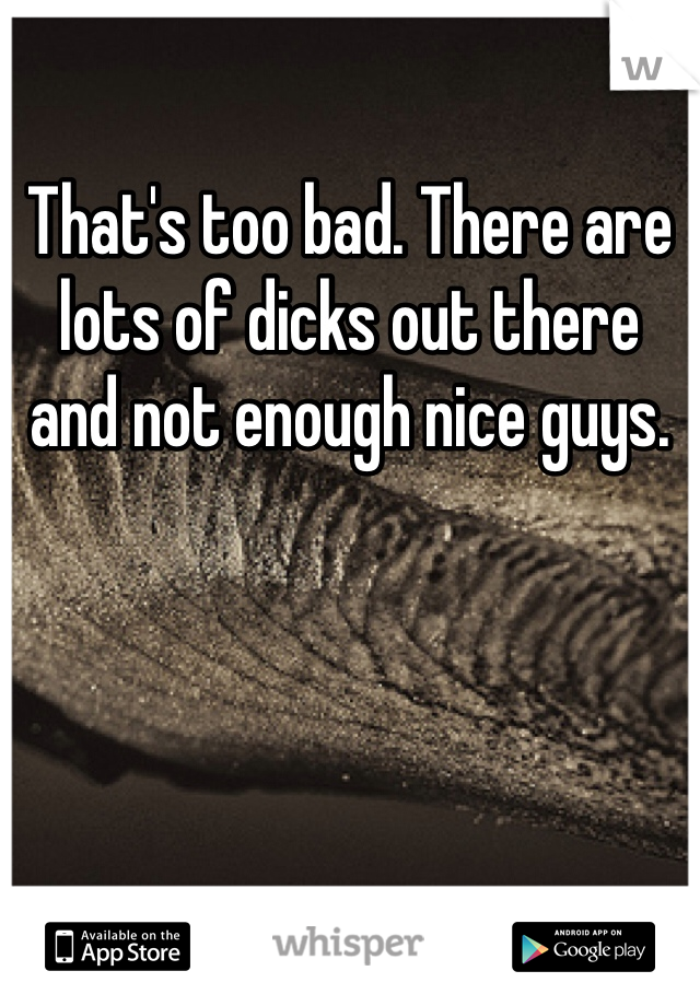 That's too bad. There are lots of dicks out there and not enough nice guys. 