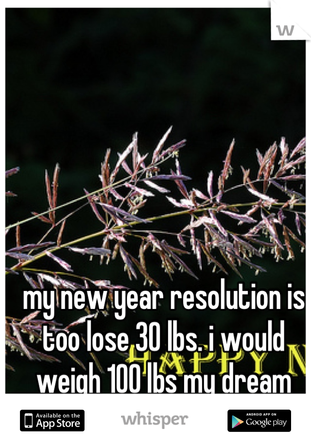 my new year resolution is too lose 30 lbs. i would weigh 100 lbs my dream weight <3