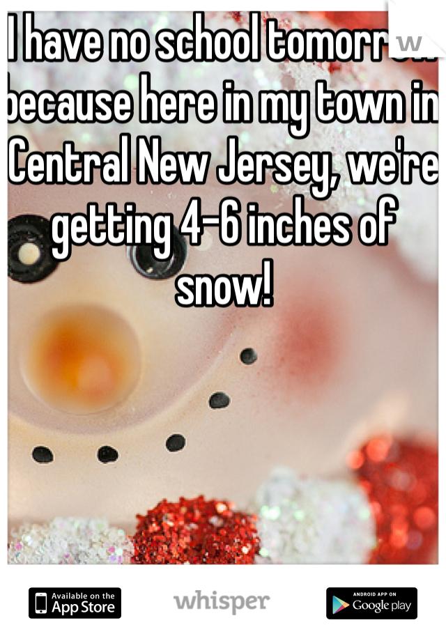 I have no school tomorrow because here in my town in Central New Jersey, we're getting 4-6 inches of snow!