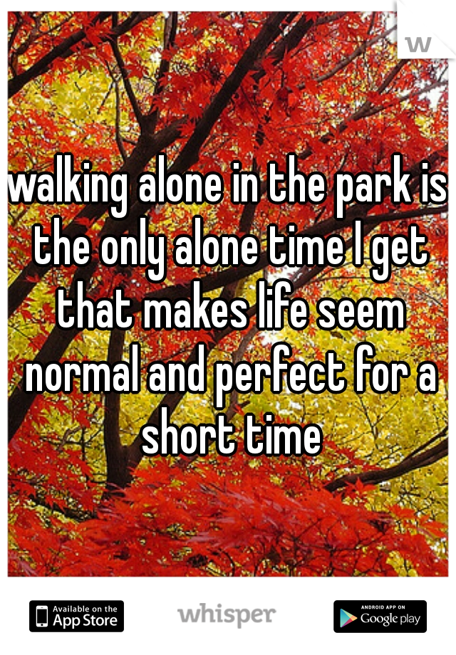 walking alone in the park is the only alone time I get that makes life seem normal and perfect for a short time