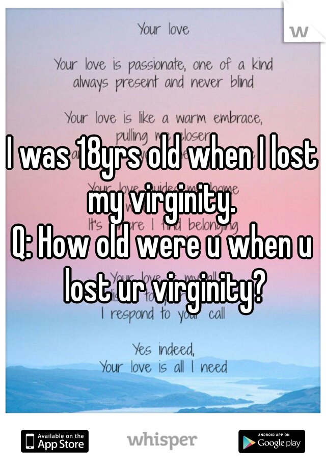 I was 18yrs old when I lost my virginity. 


Q: How old were u when u lost ur virginity?