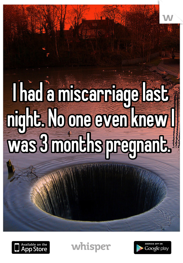 I had a miscarriage last night. No one even knew I was 3 months pregnant. 