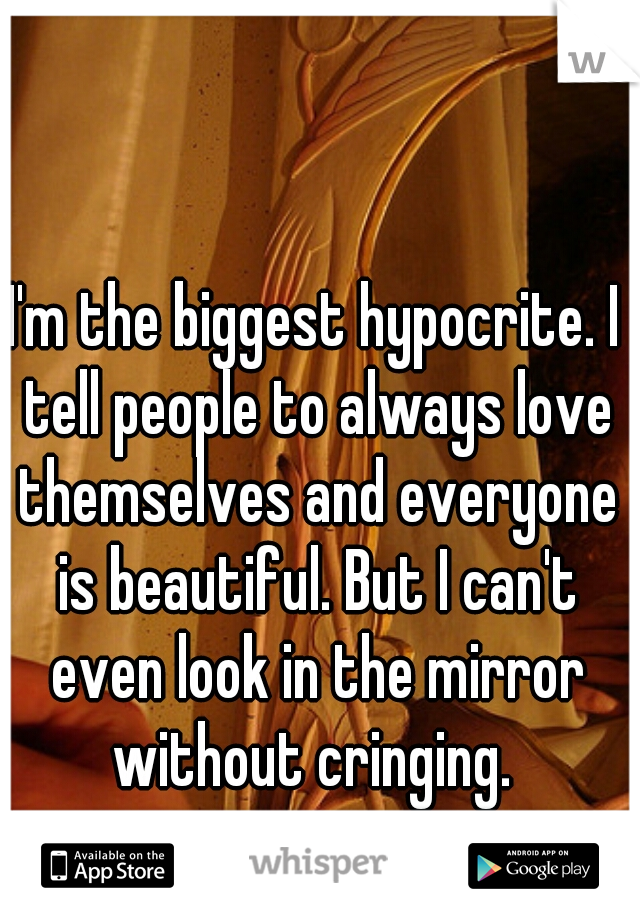 I'm the biggest hypocrite. I tell people to always love themselves and everyone is beautiful. But I can't even look in the mirror without cringing. 