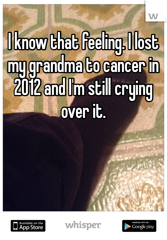 I know that feeling. I lost my grandma to cancer in 2012 and I'm still crying over it.