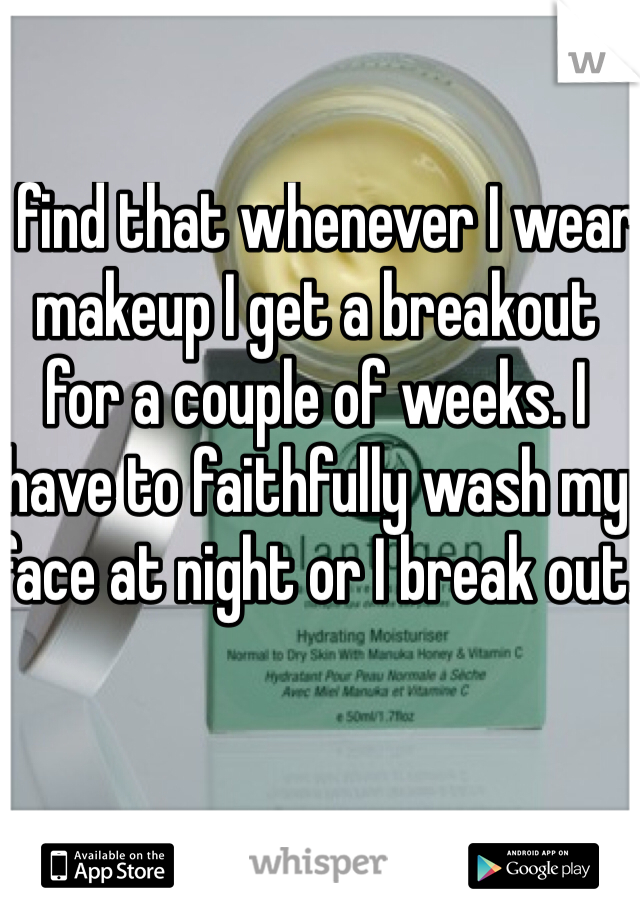 I find that whenever I wear makeup I get a breakout for a couple of weeks. I have to faithfully wash my face at night or I break out.
