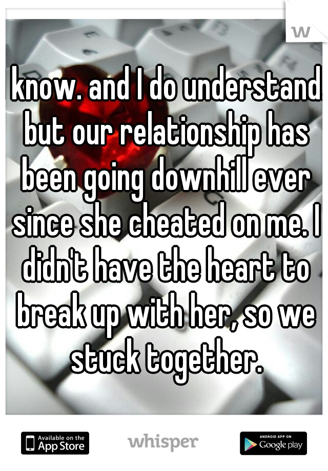 I know. and I do understand. but our relationship has been going downhill ever since she cheated on me. I didn't have the heart to break up with her, so we stuck together.