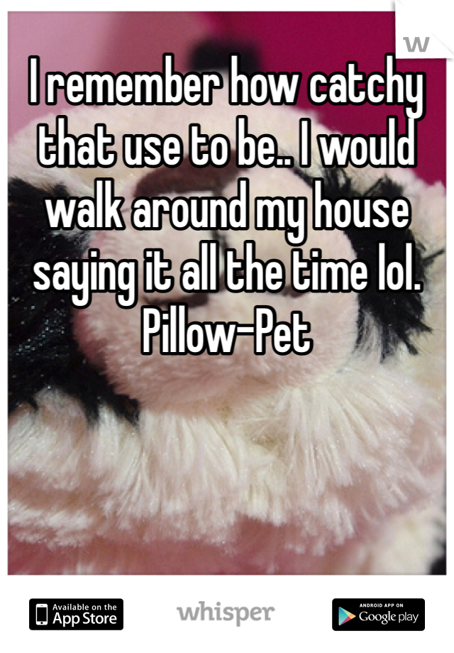 I remember how catchy that use to be.. I would walk around my house saying it all the time lol. Pillow-Pet