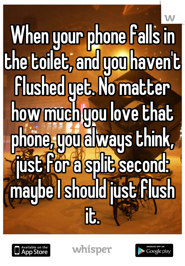 When your phone falls in the toilet, and you haven't flushed yet. No matter how much you love that phone, you always think, just for a split second: maybe I should just flush it.