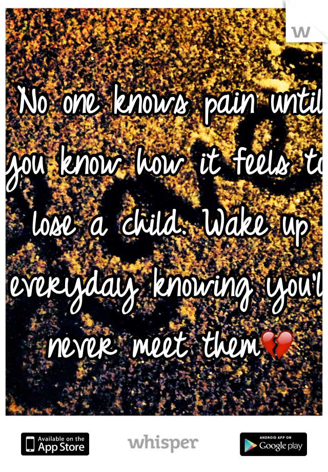 No one knows pain until you know how it feels to lose a child. Wake up everyday knowing you'll never meet them