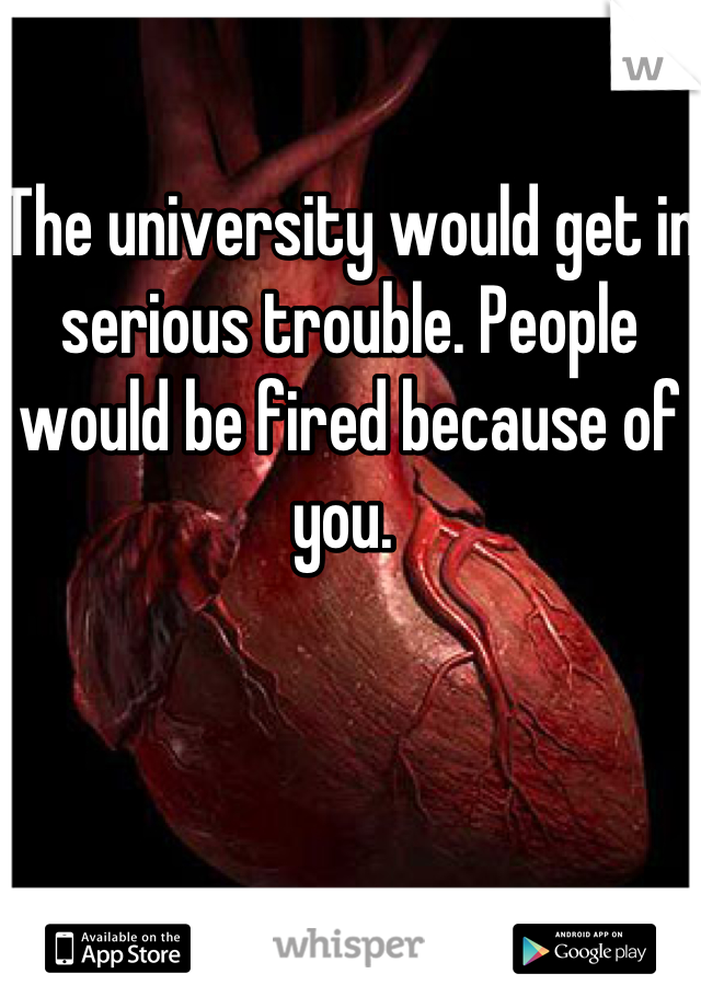 The university would get in serious trouble. People would be fired because of you. 