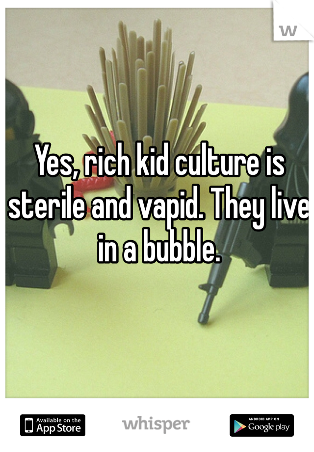 Yes, rich kid culture is sterile and vapid. They live in a bubble.