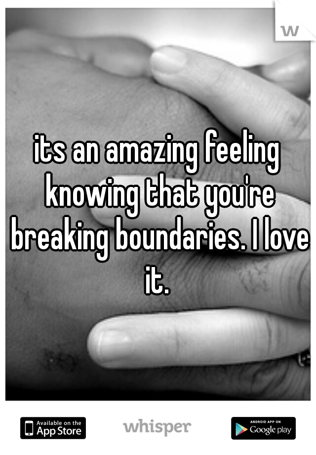 its an amazing feeling knowing that you're breaking boundaries. I love it. 