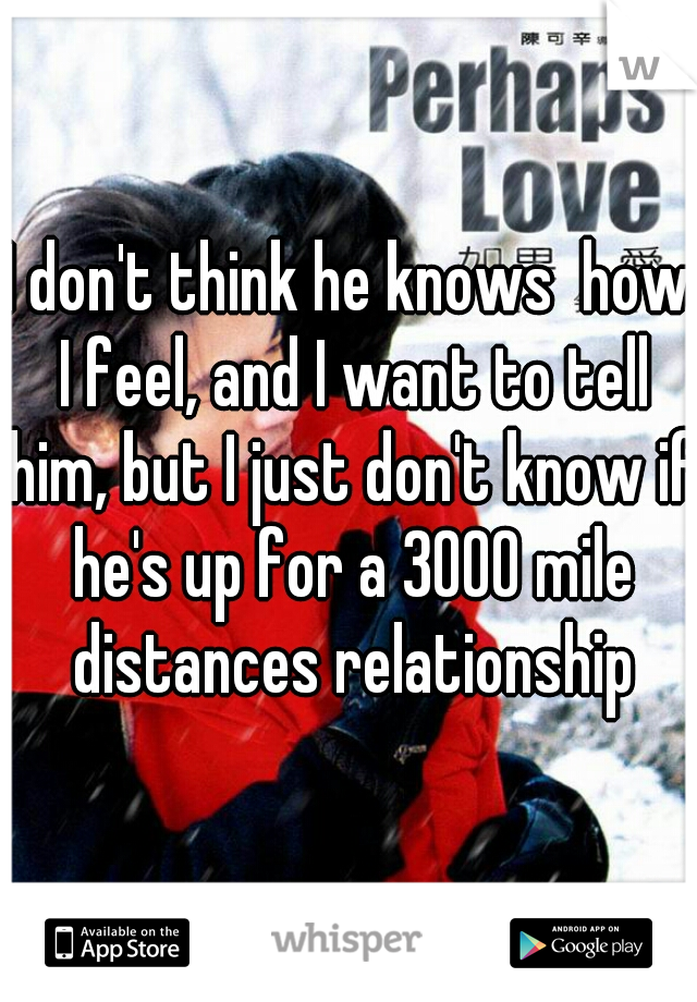 I don't think he knows  how I feel, and I want to tell him, but I just don't know if he's up for a 3000 mile distances relationship