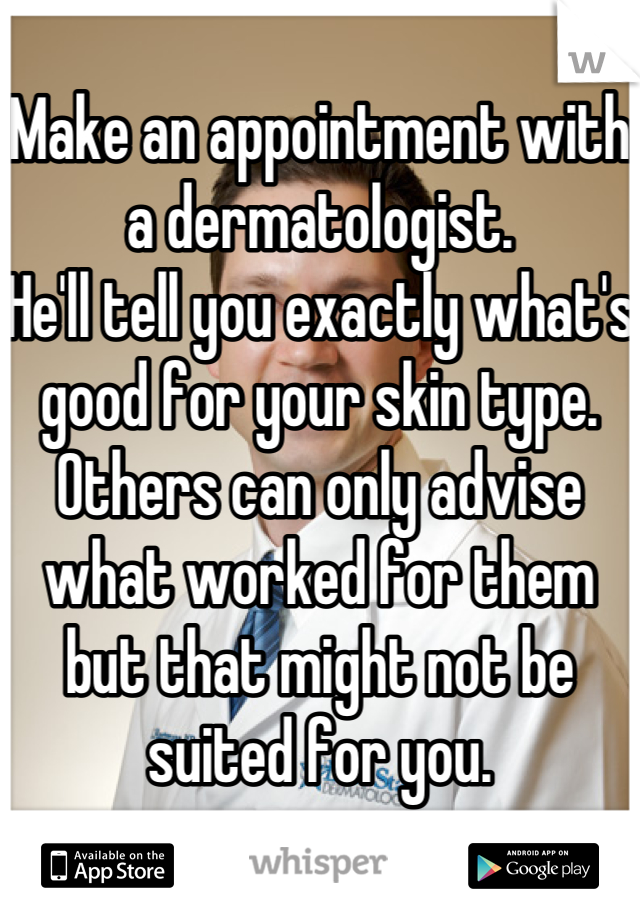 
Make an appointment with a dermatologist. 
He'll tell you exactly what's good for your skin type. 
Others can only advise what worked for them but that might not be suited for you.