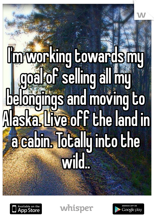 I'm working towards my goal of selling all my belongings and moving to Alaska. Live off the land in a cabin. Totally into the wild..