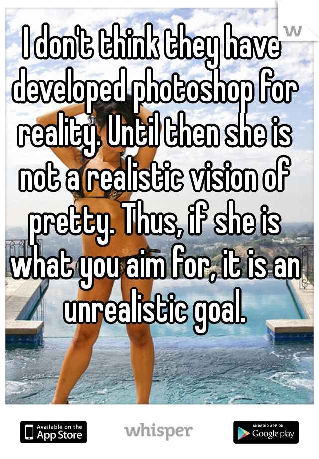 I don't think they have developed photoshop for reality. Until then she is not a realistic vision of pretty. Thus, if she is what you aim for, it is an unrealistic goal.
